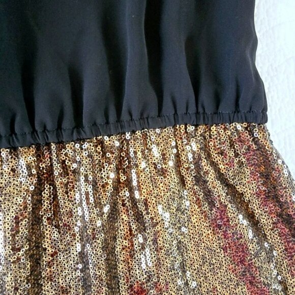 Express Women's Mini Dress Size XS Black Gold Sequins Cocktail Party Evening - Picture 4 of 14